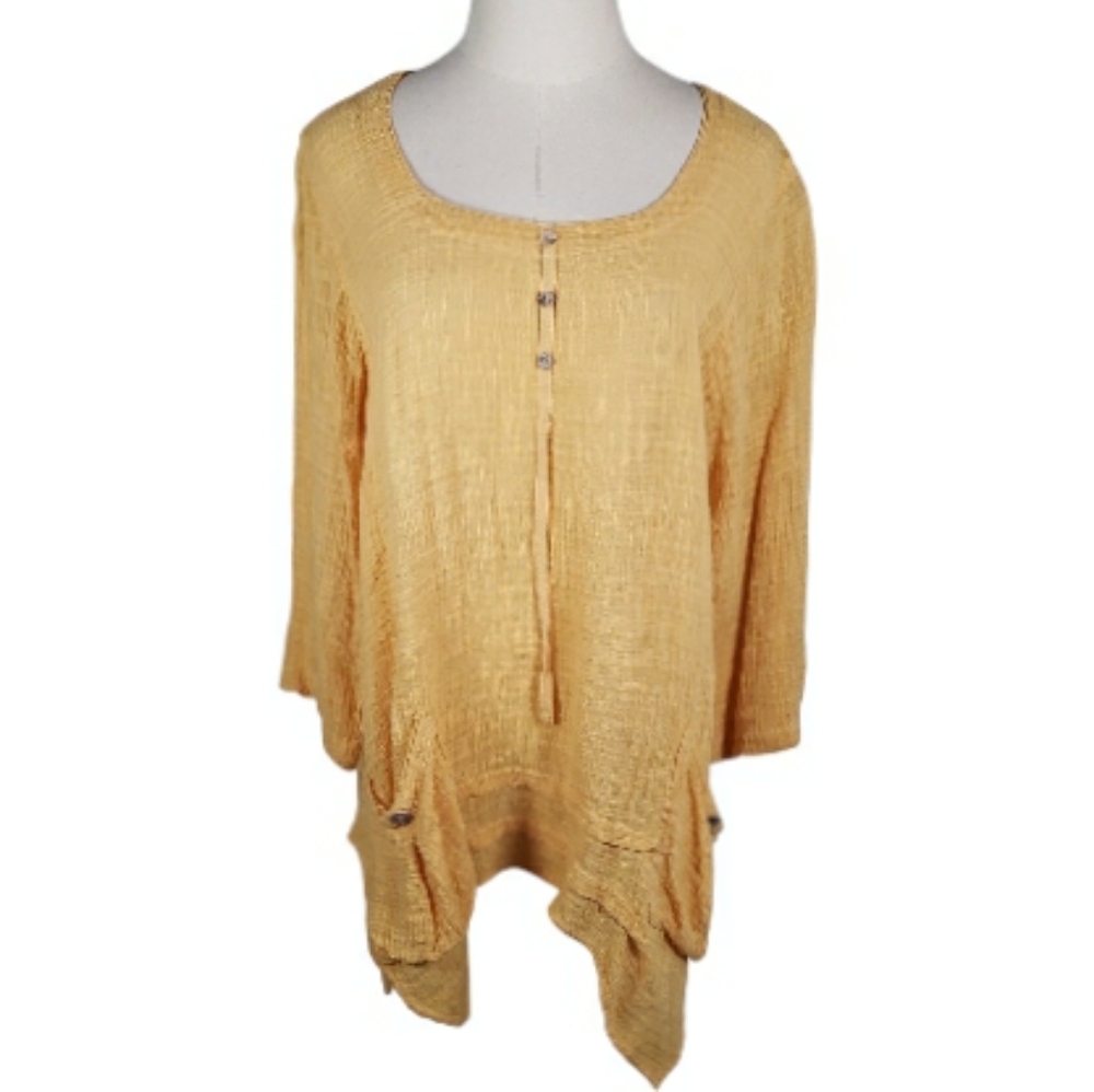 CMC USA Tunic Woven Cotton Lagenlook  Top Blouse Casual Artsy Flowy Vacation M